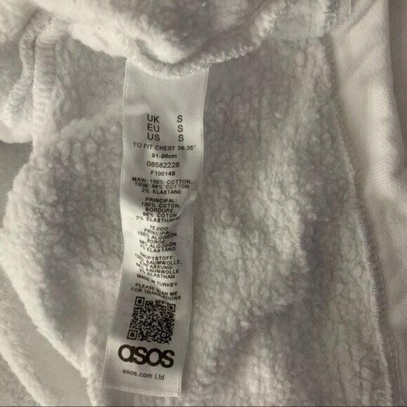 Asos Womens Small White Long Sleeve Crop Sweatshirt Y2K Streetwear - Picture 6 of 7